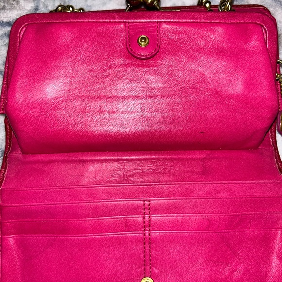 Coach Madison Red Satin Convertible Clutch Kisslock & Brass Chain Strap - Picture 4 of 5